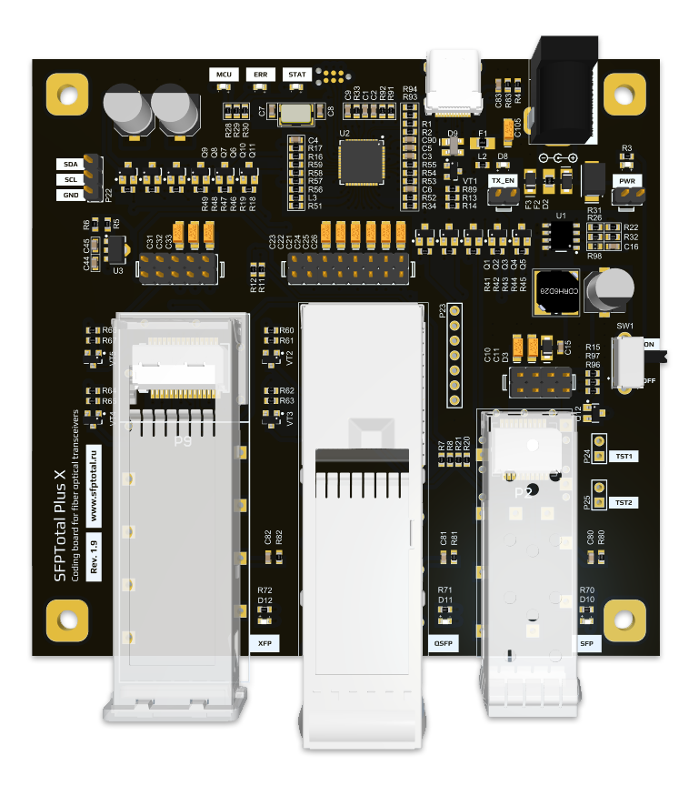 SFPTotal Plus X coding board: SFP, XFP and QSFP-DD port layout