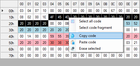 Copying transceiver firmware code with the Copy code command in SFPTotal Wizard