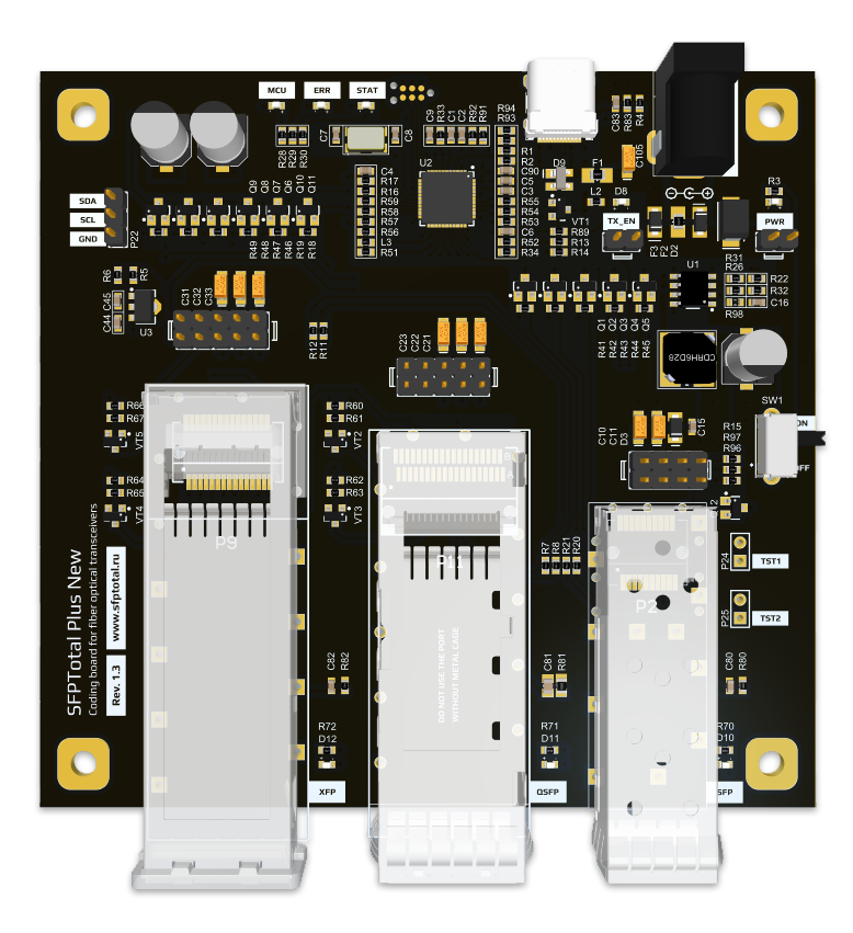 SFPTotal Plus New coding board with SFP, XFP and QSFP ports: connector layout