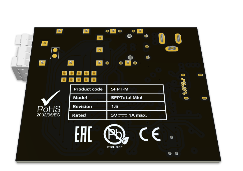 Underside of SFPTotal Mini showing the model and board revision markings